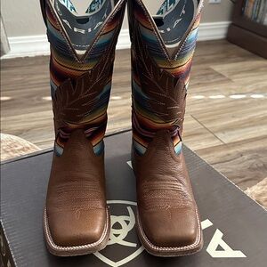 Ariat Red and Brown Heeled Boots with Square Toe